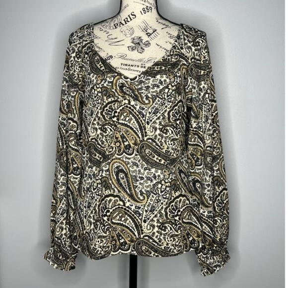 Michael Michael Kors (M) Paisley Print V-Neck Rouched Chest Puff Sleeve Blouse - Picture 12 of 12